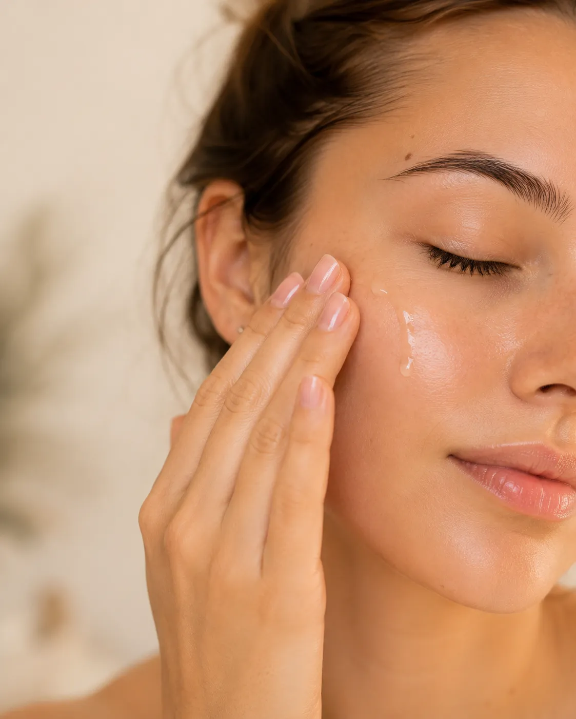Gentle serum pressed into calm, glowing sensitive skin