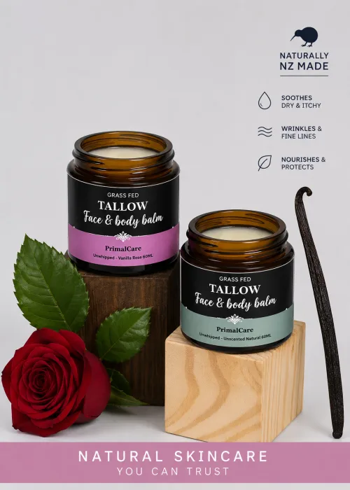 Unwhipped tallow balm — Vanilla Rose and Natural side by side