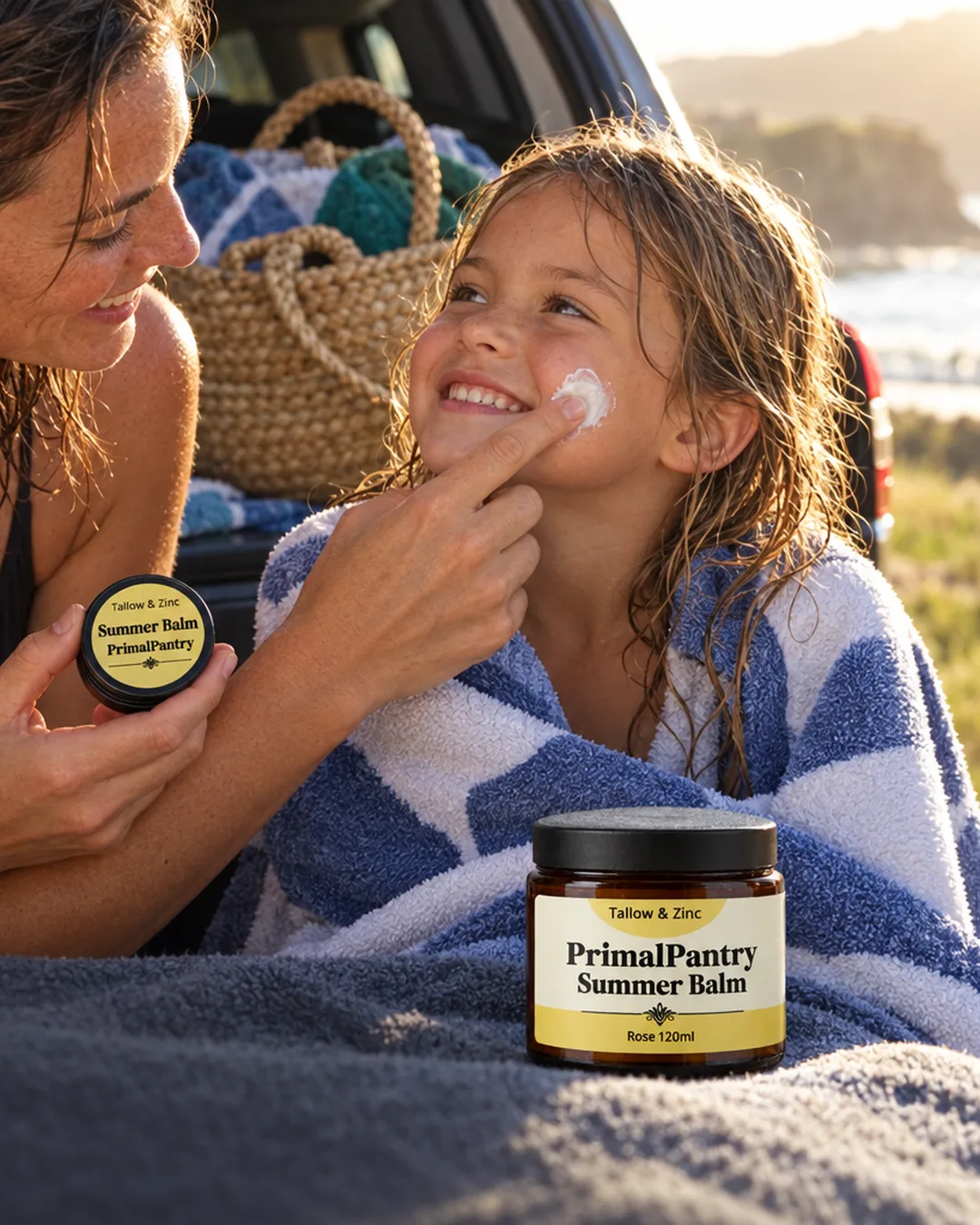 Summer Balm going on a child&rsquo;s cheek after a swim